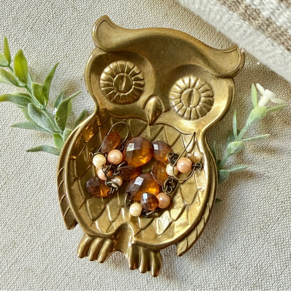 Vintage Brass Owl Trinket Dish